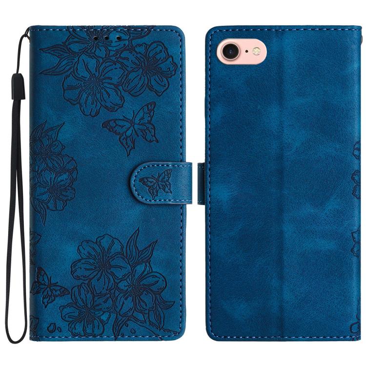 Cherry Blossom Butterfly Skin Feel Embossed PU Phone Case, For iPhone 16e / 17e, For iPhone 17 Pro Max, For iPhone 17 Pro