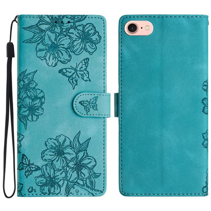 Cherry Blossom Butterfly Skin Feel Embossed PU Phone Case, For iPhone 16e / 17e, For iPhone 17 Pro Max, For iPhone 17 Pro