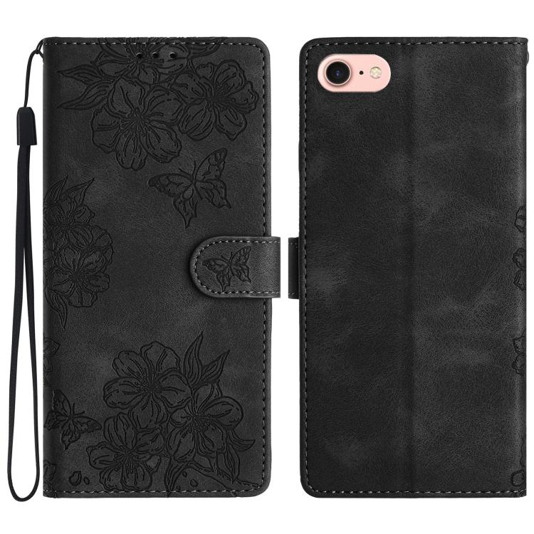 Cherry Blossom Butterfly Skin Feel Embossed PU Phone Case, For iPhone 16e / 17e, For iPhone 17 Pro Max, For iPhone 17 Pro