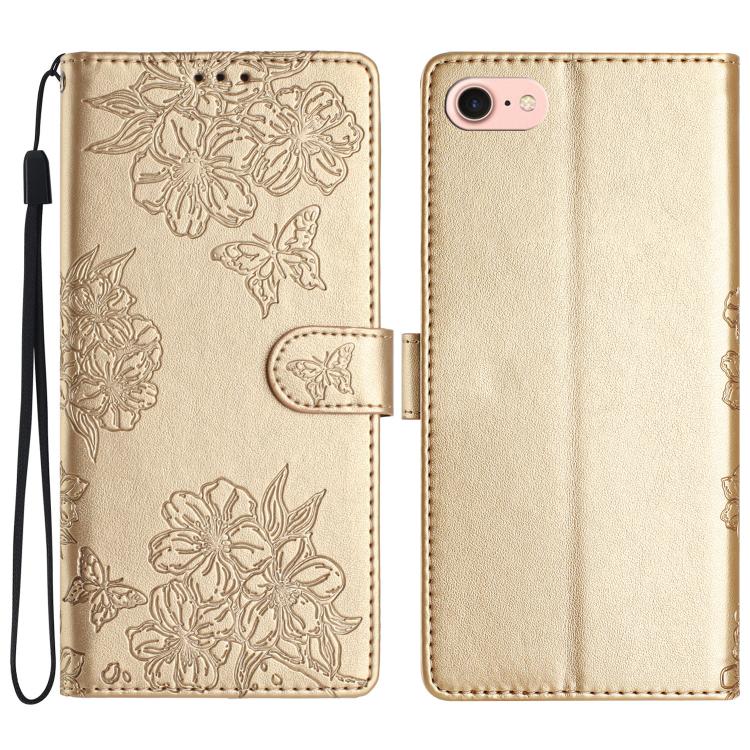 Cherry Blossom Butterfly Skin Feel Embossed PU Phone Case, For iPhone 16e / 17e, For iPhone 17 Pro Max, For iPhone 17 Pro