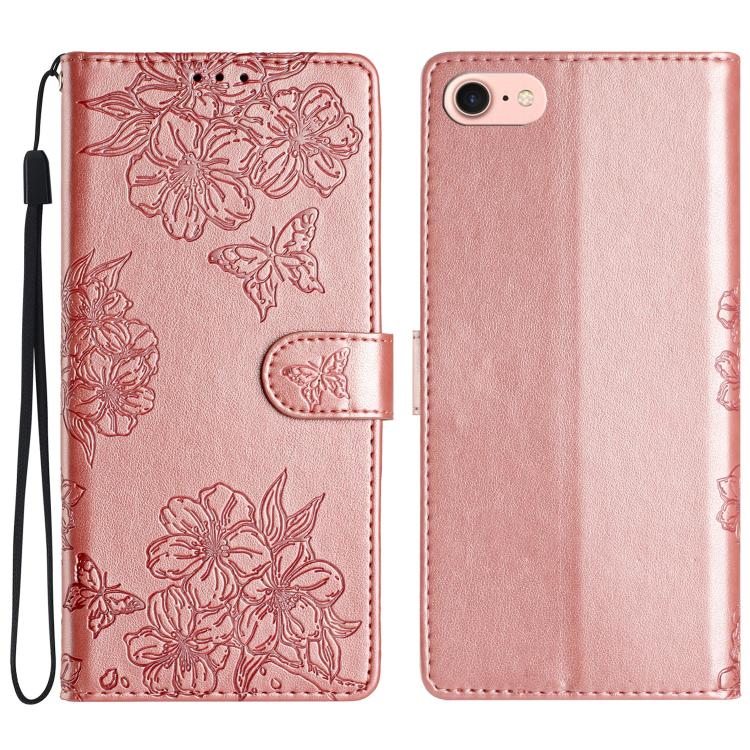 Cherry Blossom Butterfly Skin Feel Embossed PU Phone Case, For iPhone 16e / 17e, For iPhone 17 Pro Max, For iPhone 17 Pro