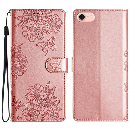 Cherry Blossom Butterfly Skin Feel Embossed PU Phone Case, For iPhone 16e / 17e, For iPhone 17 Pro Max, For iPhone 17 Pro