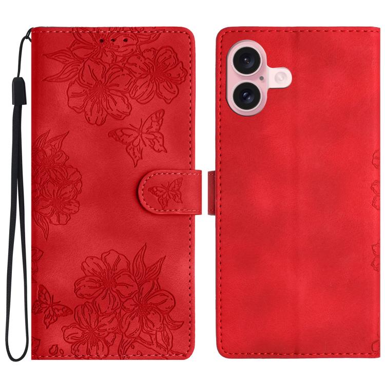 Cherry Blossom Butterfly Skin Feel Embossed PU Phone Case, For iPhone 17, For iPhone Air, For iPhone 16 Pro Max