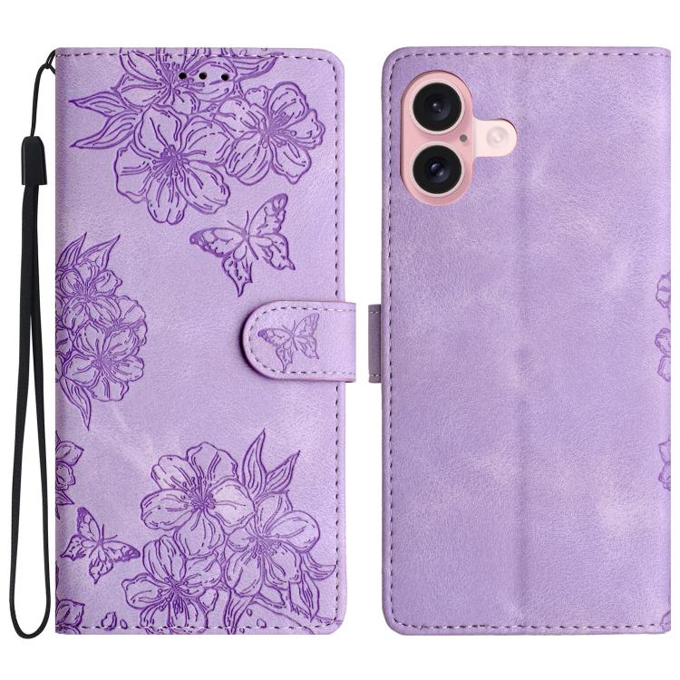 Cherry Blossom Butterfly Skin Feel Embossed PU Phone Case, For iPhone 17, For iPhone Air, For iPhone 16 Pro Max