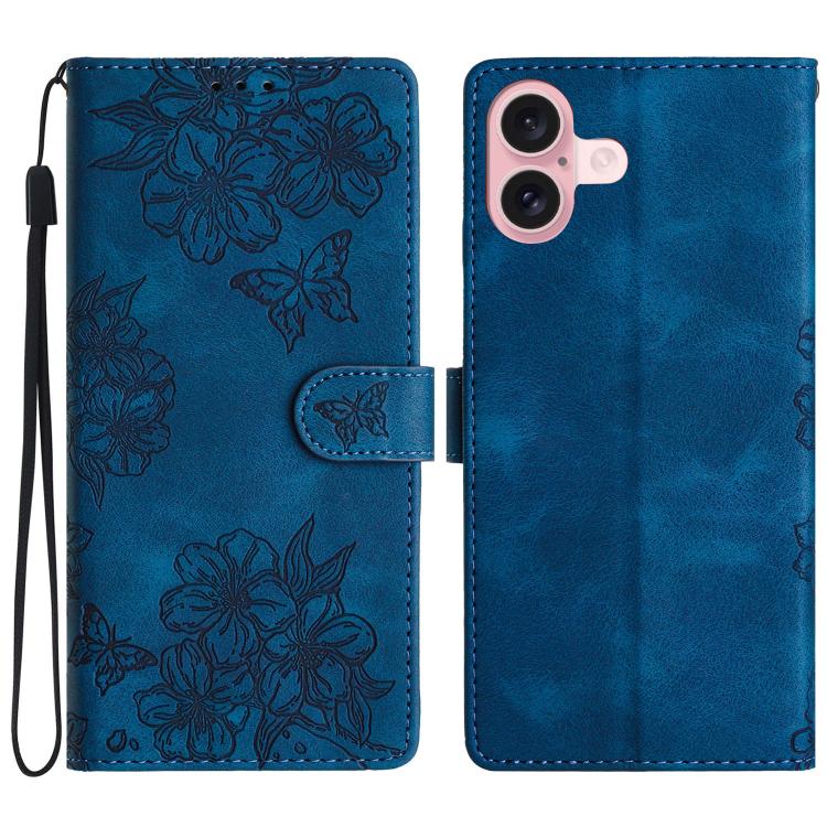 Cherry Blossom Butterfly Skin Feel Embossed PU Phone Case, For iPhone 17, For iPhone Air, For iPhone 16 Pro Max