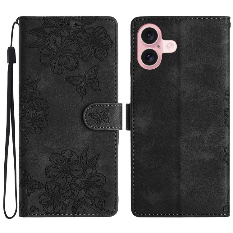 Cherry Blossom Butterfly Skin Feel Embossed PU Phone Case, For iPhone 17, For iPhone Air, For iPhone 16 Pro Max