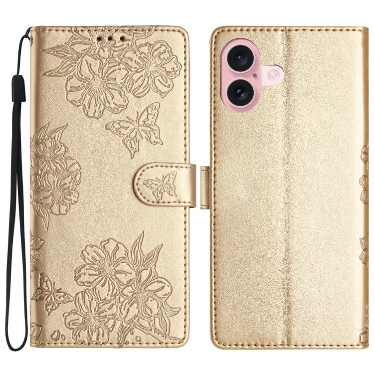 Cherry Blossom Butterfly Skin Feel Embossed PU Phone Case, For iPhone 17, For iPhone Air, For iPhone 16 Pro Max