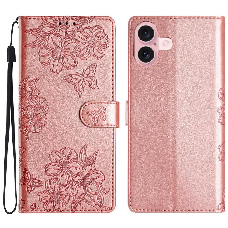 Cherry Blossom Butterfly Skin Feel Embossed PU Phone Case, For iPhone 17, For iPhone Air, For iPhone 16 Pro Max
