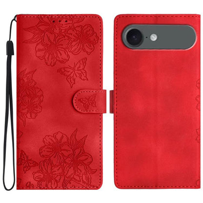 Cherry Blossom Butterfly Skin Feel Embossed PU Phone Case, For iPhone 17, For iPhone Air, For iPhone 16 Pro Max