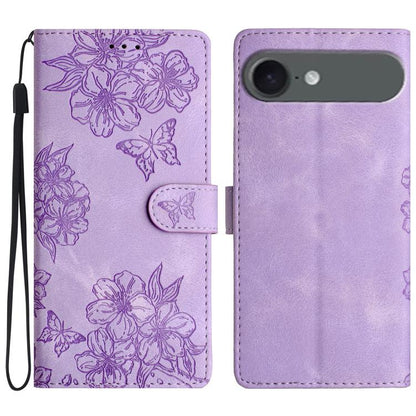 Cherry Blossom Butterfly Skin Feel Embossed PU Phone Case, For iPhone 17, For iPhone Air, For iPhone 16 Pro Max