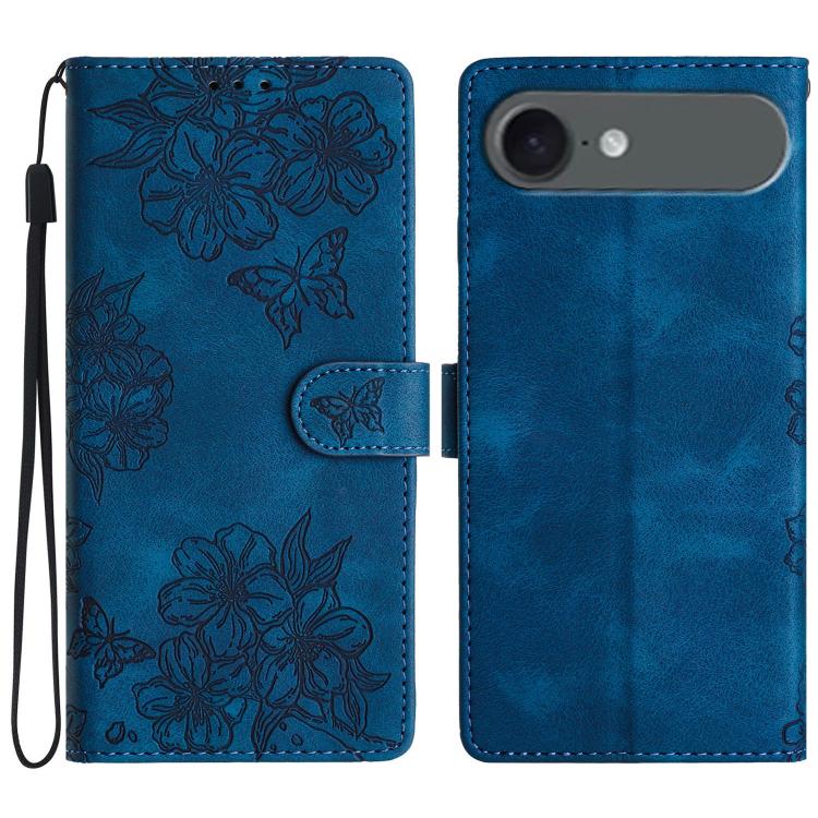 Cherry Blossom Butterfly Skin Feel Embossed PU Phone Case, For iPhone 17, For iPhone Air, For iPhone 16 Pro Max