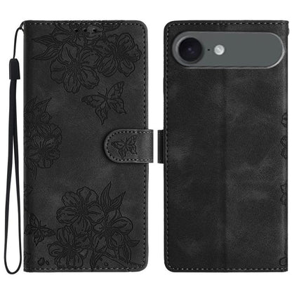 Cherry Blossom Butterfly Skin Feel Embossed PU Phone Case, For iPhone 17, For iPhone Air, For iPhone 16 Pro Max
