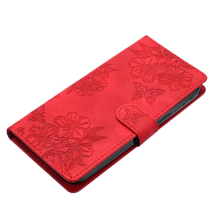 Cherry Blossom Butterfly Skin Feel Embossed PU Phone Case, For iPhone 18 Pro / 17 Pro, For iPhone 18 Pro Max / 17 Pro Max, For iPhone 16e / 17e