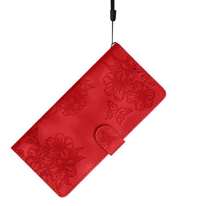 Cherry Blossom Butterfly Skin Feel Embossed PU Phone Case, For iPhone 18 Pro / 17 Pro, For iPhone 18 Pro Max / 17 Pro Max, For iPhone 16e / 17e