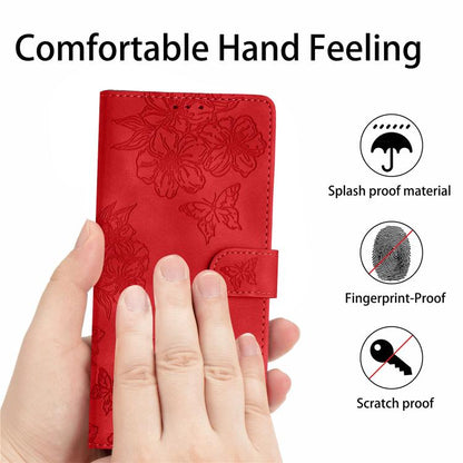 Cherry Blossom Butterfly Skin Feel Embossed PU Phone Case, For iPhone 18 Pro / 17 Pro, For iPhone 18 Pro Max / 17 Pro Max, For iPhone 16e / 17e