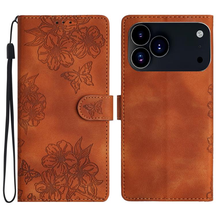 Cherry Blossom Butterfly Skin Feel Embossed PU Phone Case, For iPhone 18 Pro / 17 Pro, For iPhone 18 Pro Max / 17 Pro Max, For iPhone 16e / 17e