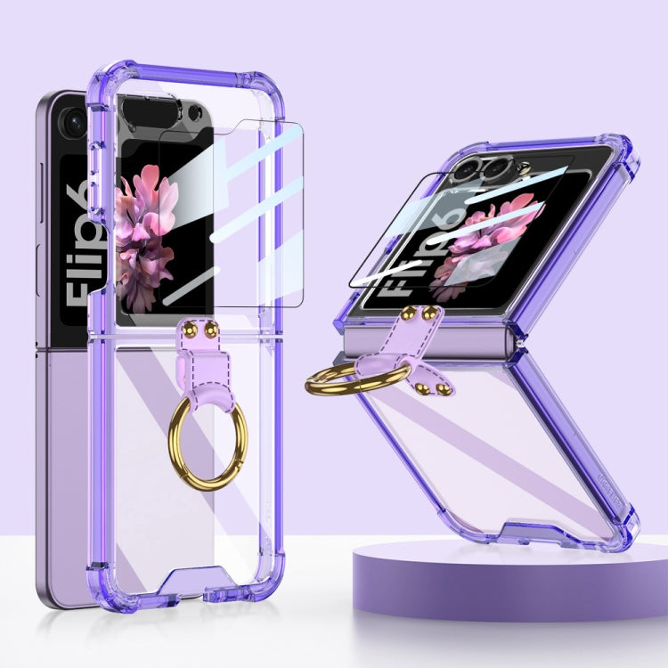 GKK Airbag Ring Full Coverage Phone Case with Tempered Film, For Samsung Galaxy Z Flip6 / Flip7 FE