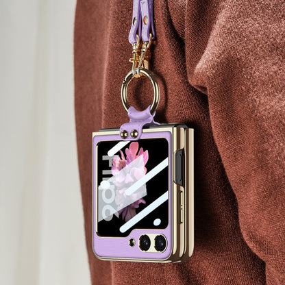 GKK Integrated Electroplating Leather Phone Case with Ring/Strap, For Samsung Galaxy Z Flip6 / Flip7 FE
