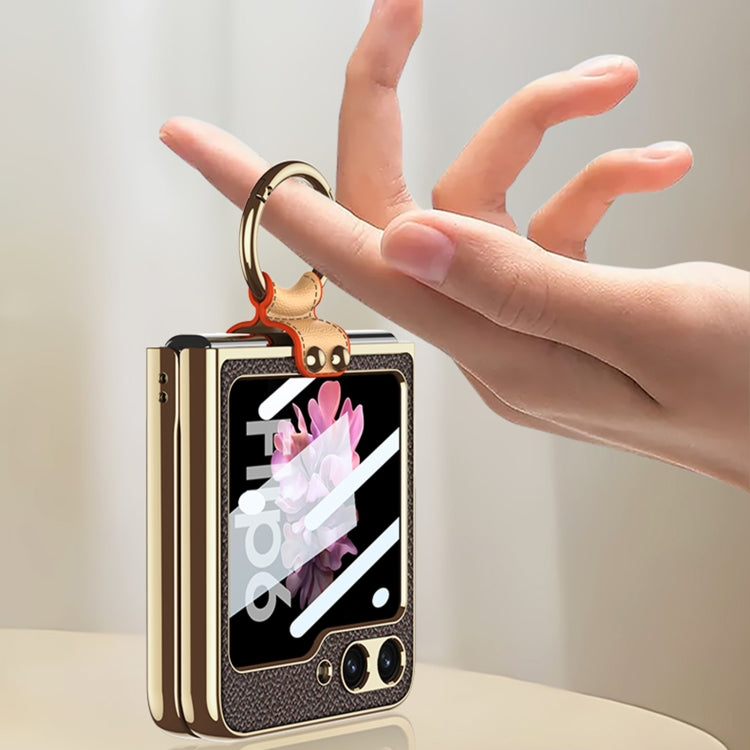 GKK Integrated Electroplating Leather Phone Case with Ring/Strap, For Samsung Galaxy Z Flip6 / Flip7 FE