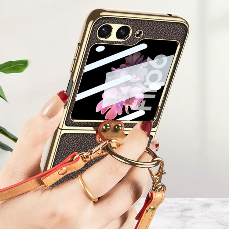 GKK Integrated Electroplating Leather Phone Case with Ring/Strap, For Samsung Galaxy Z Flip6 / Flip7 FE