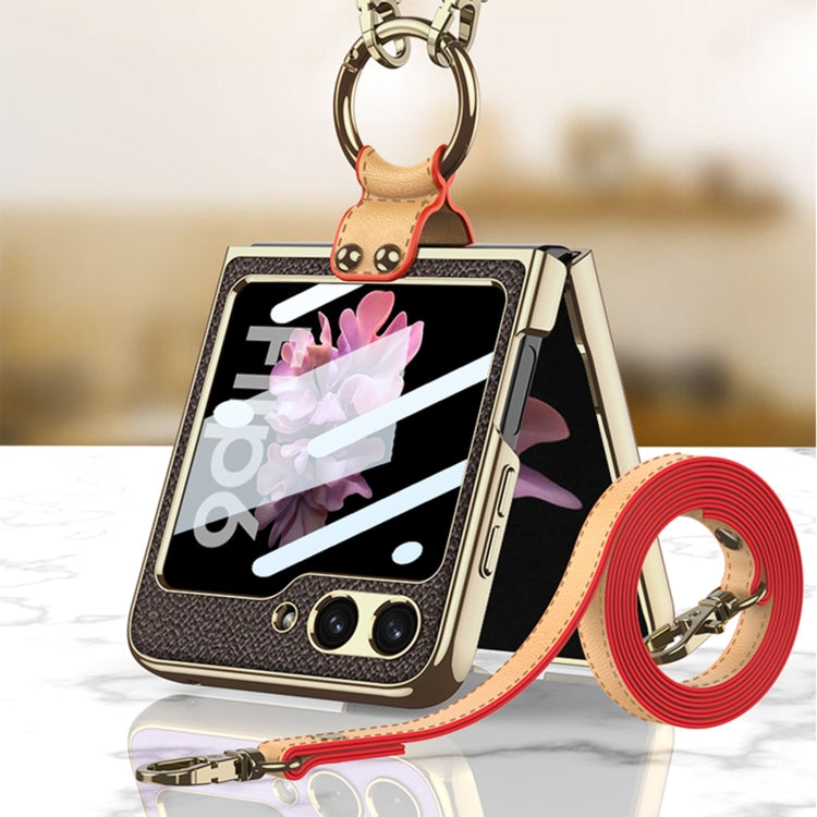 GKK Integrated Electroplating Leather Phone Case with Ring/Strap, For Samsung Galaxy Z Flip6 / Flip7 FE