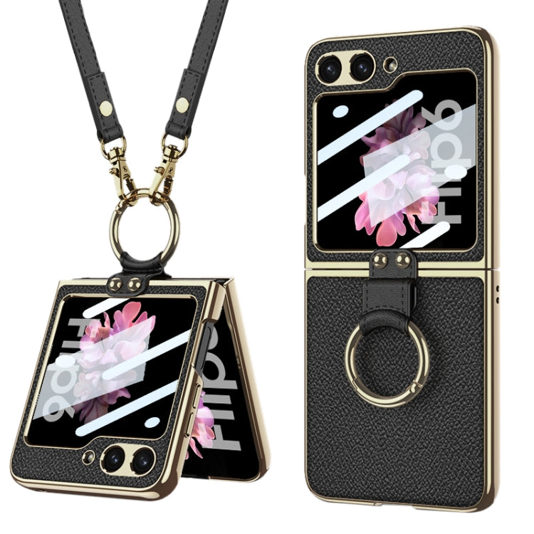 GKK Integrated Electroplating Leather Phone Case with Ring/Strap, For Samsung Galaxy Z Flip6 / Flip7 FE