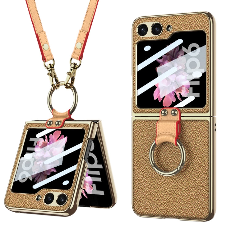 GKK Integrated Electroplating Leather Phone Case with Ring/Strap, For Samsung Galaxy Z Flip6 / Flip7 FE