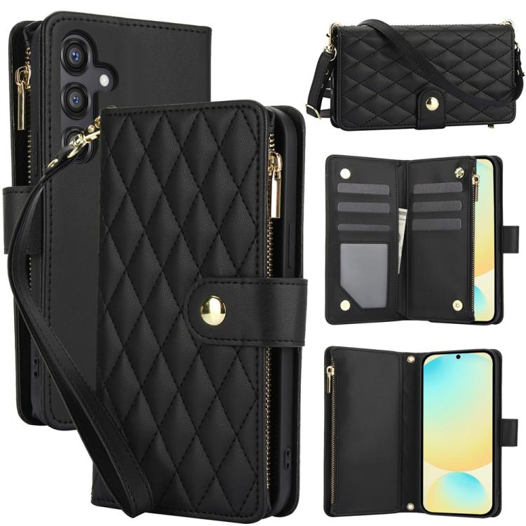YM016 Rhombic Zipper Card Wallet Leather Phone Case with Lanyard, For Samsung Galaxy S25 Ultra 5G, For Samsung Galaxy S24 FE 5G, For Samsung Galaxy S24 Ultra 5G