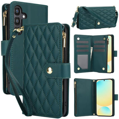 YM016 Rhombic Zipper Card Wallet Leather Phone Case with Lanyard, For Samsung Galaxy S25 Ultra 5G, For Samsung Galaxy S24 FE 5G, For Samsung Galaxy S24 Ultra 5G