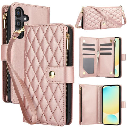 YM016 Rhombic Zipper Card Wallet Leather Phone Case with Lanyard, For Samsung Galaxy S25 Ultra 5G, For Samsung Galaxy S24 FE 5G, For Samsung Galaxy S24 Ultra 5G