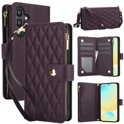 YM016 Rhombic Zipper Card Wallet Leather Phone Case with Lanyard, For Samsung Galaxy S25 Ultra 5G, For Samsung Galaxy S24 FE 5G, For Samsung Galaxy S24 Ultra 5G