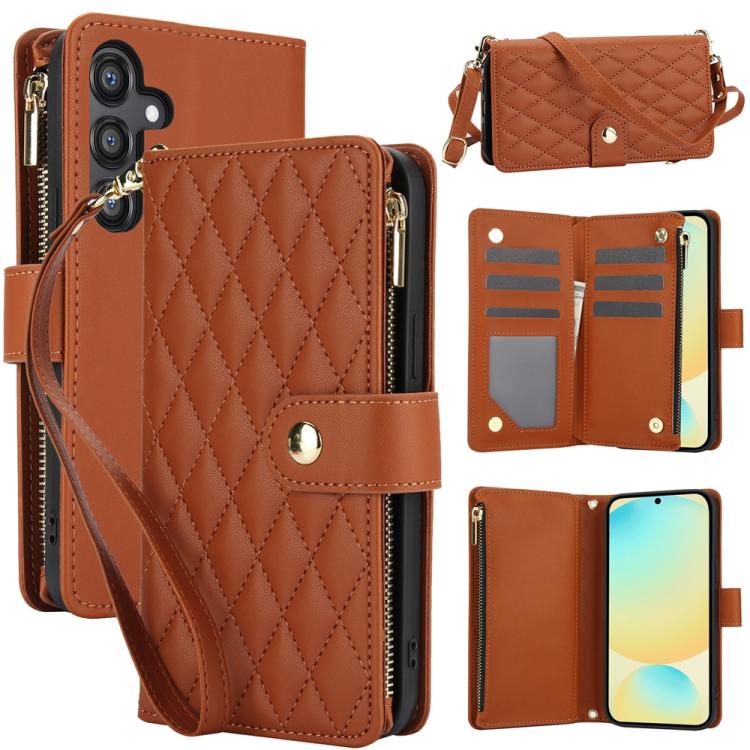 YM016 Rhombic Zipper Card Wallet Leather Phone Case with Lanyard, For Samsung Galaxy S25 Ultra 5G, For Samsung Galaxy S24 FE 5G, For Samsung Galaxy S24 Ultra 5G