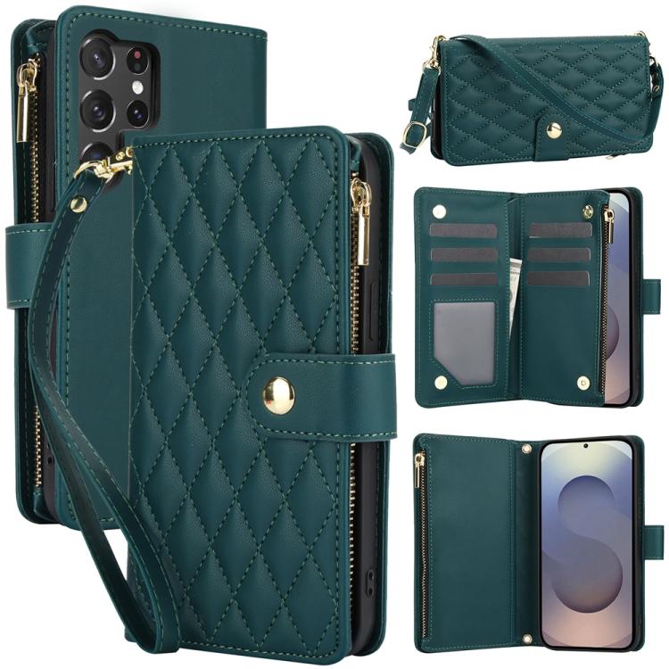 YM016 Rhombic Zipper Card Wallet Leather Phone Case with Lanyard, For Samsung Galaxy S25 Ultra 5G, For Samsung Galaxy S24 FE 5G, For Samsung Galaxy S24 Ultra 5G