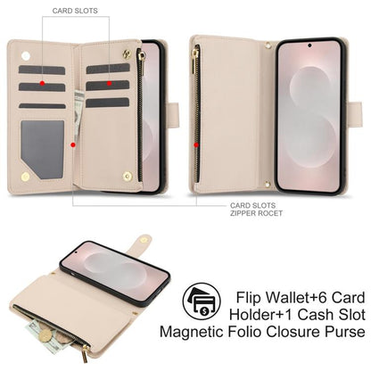 YM016 Rhombic Zipper Card Wallet Leather Phone Case with Lanyard