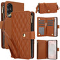 YM016 Rhombic Zipper Card Wallet Leather Phone Case with Lanyard