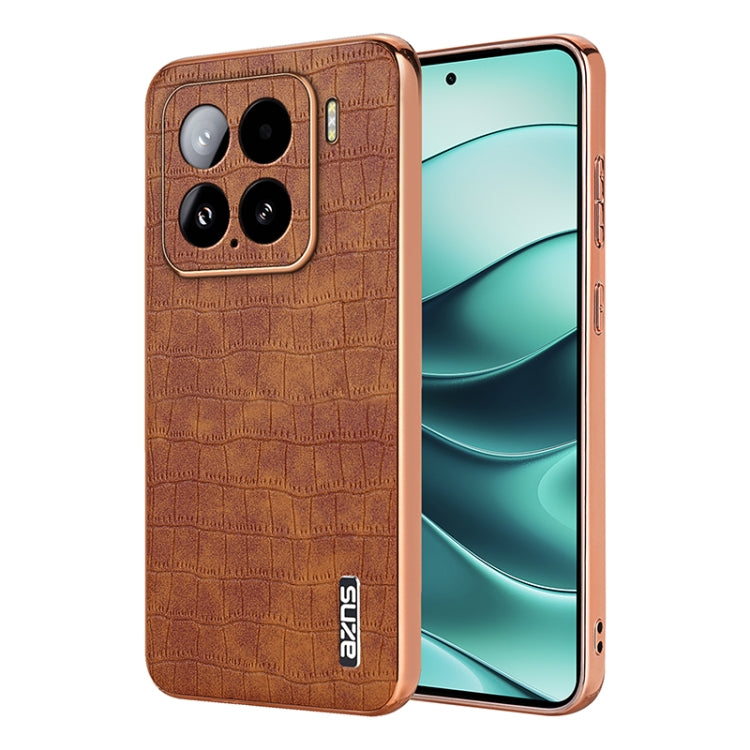 AZNS Electroplated Frame Crocodile Texture Full Coverage Phone Case, For Xiaomi 15T 5G, For Xiaomi 15 Ultra, For Xiaomi 15 Pro, For Xiaomi 15