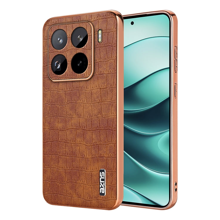 AZNS Electroplated Frame Crocodile Texture Full Coverage Phone Case, For Xiaomi 15T 5G, For Xiaomi 15 Ultra, For Xiaomi 15 Pro, For Xiaomi 15
