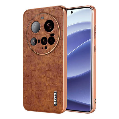 AZNS Electroplated Frame Crocodile Texture Full Coverage Phone Case, For Xiaomi 15T 5G, For Xiaomi 15 Ultra, For Xiaomi 15 Pro, For Xiaomi 15
