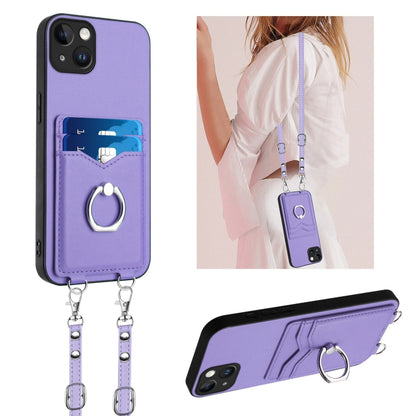 R20 Crossbody Rope Ring Card Holder Phone Case, For iPhone 15 Pro Max, For iPhone 15 Pro, For iPhone 15 Plus, For iPhone 15