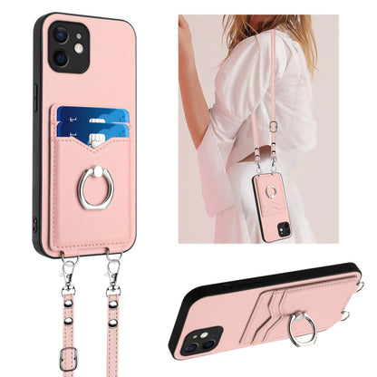 R20 Crossbody Rope Ring Card Holder Phone Case, For iPhone 13 mini, For iPhone 12, For iPhone 12 Pro Max, For iPhone 12 Pro