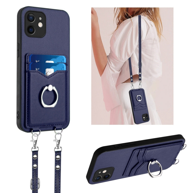 R20 Crossbody Rope Ring Card Holder Phone Case, For iPhone 13 mini, For iPhone 12, For iPhone 12 Pro Max, For iPhone 12 Pro