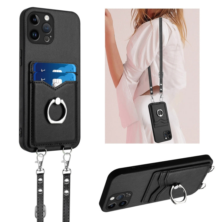 R20 Crossbody Rope Ring Card Holder Phone Case, For iPhone 13 mini, For iPhone 12, For iPhone 12 Pro Max, For iPhone 12 Pro
