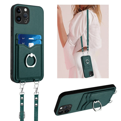 R20 Crossbody Rope Ring Card Holder Phone Case, For iPhone 13 mini, For iPhone 12, For iPhone 12 Pro Max, For iPhone 12 Pro
