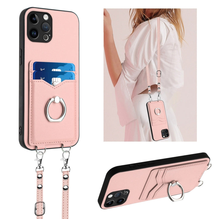 R20 Crossbody Rope Ring Card Holder Phone Case, For iPhone 13 mini, For iPhone 12, For iPhone 12 Pro Max, For iPhone 12 Pro