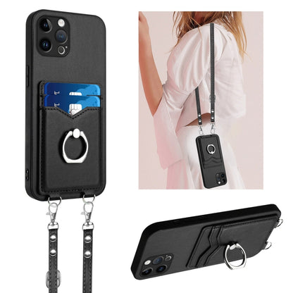 R20 Crossbody Rope Ring Card Holder Phone Case, For iPhone 13 mini, For iPhone 12, For iPhone 12 Pro Max, For iPhone 12 Pro