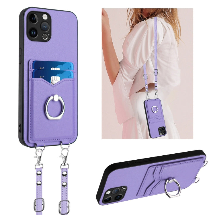 R20 Crossbody Rope Ring Card Holder Phone Case, For iPhone 13 mini, For iPhone 12, For iPhone 12 Pro Max, For iPhone 12 Pro