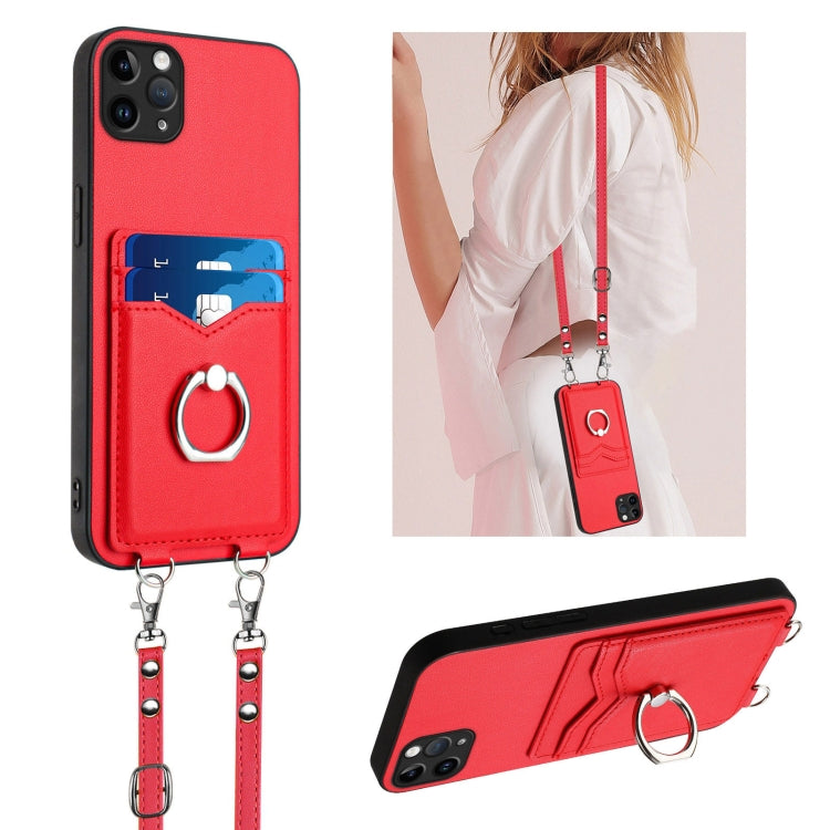 R20 Crossbody Rope Ring Card Holder Phone Case, For iPhone 12 mini, For iPhone 11 Pro Max, For iPhone 11, For iPhone 11 Pro