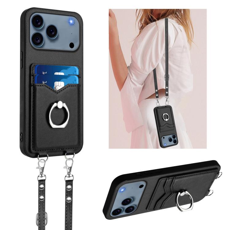 R20 Crossbody Rope Ring Card Holder Phone Case, For iPhone 18 Pro / 17 Pro, For iPhone 18 Pro Max / 17 Pro Max, For iPhone 17, For iPhone Air