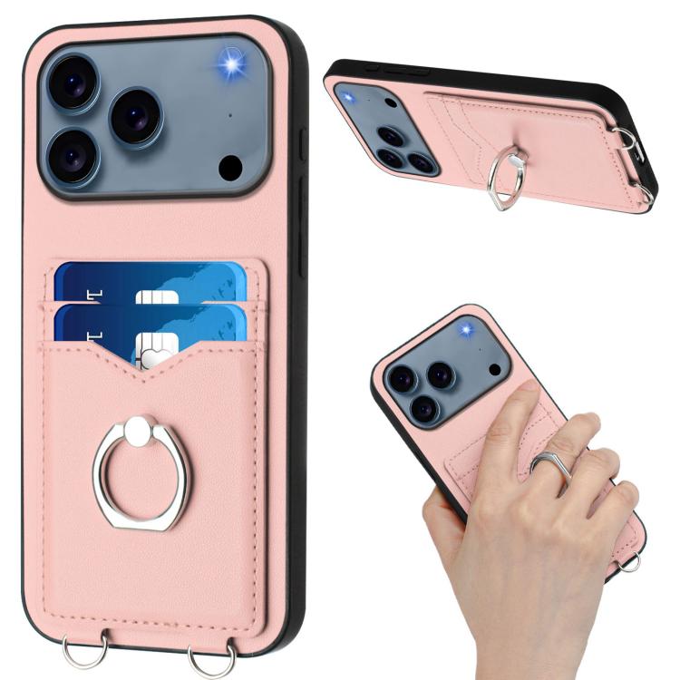 R20 Crossbody Rope Ring Card Holder Phone Case, For iPhone 18 Pro / 17 Pro, For iPhone 18 Pro Max / 17 Pro Max, For iPhone 17, For iPhone Air