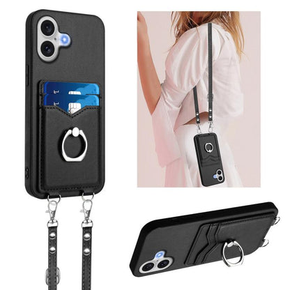 R20 Crossbody Rope Ring Card Holder Phone Case, For iPhone 18 Pro / 17 Pro, For iPhone 18 Pro Max / 17 Pro Max, For iPhone 17, For iPhone Air